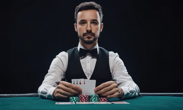 786bet লাইভ রুলেট টেবিলে ডিলার চাকা ঘোরাচ্ছেন